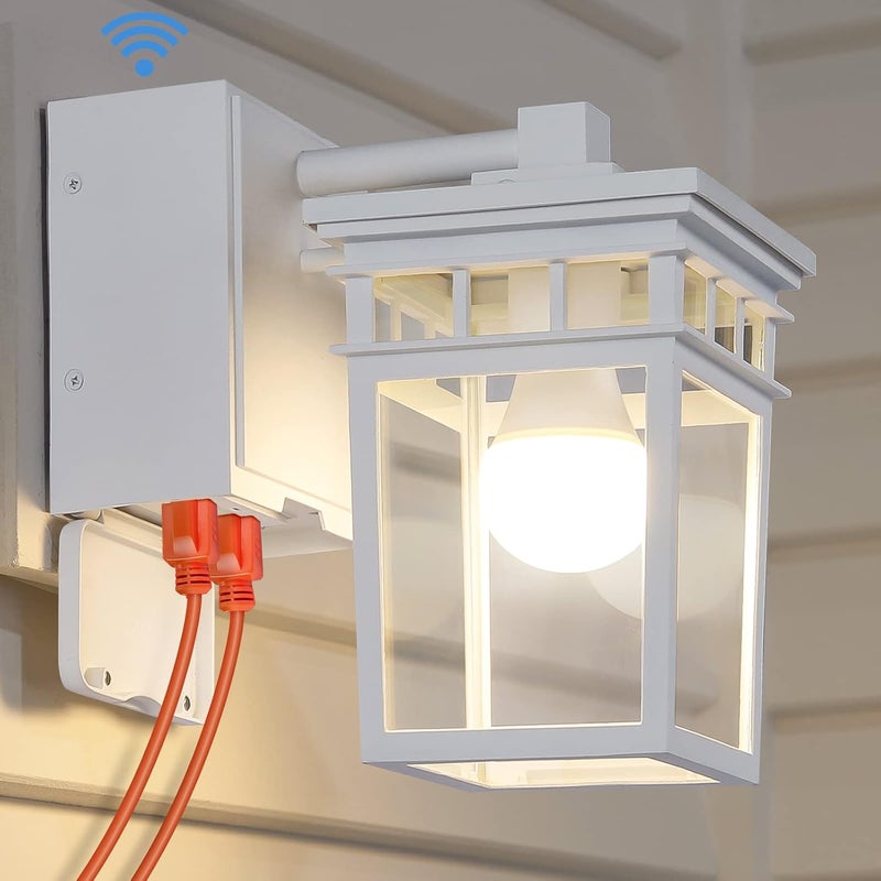 FANDBO Outdoor Porch Light with GFCI Outlet Built in, Dusk to Dawn Outdoor Wall Lantern with Outlet, Waterproof Anti-Rust Exterior Light Fixture Outside Lights for House Garage Patio, Bulb Included (White) - Image 1